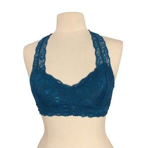 French Affair Teal Blue Lace Racerback Bralette,‎ Womens Bra, M